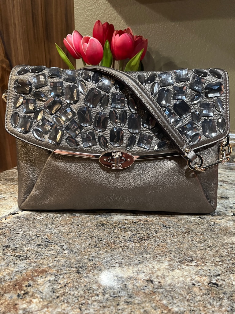 Coach Madison Jeweled Leather Shoulder Flap /Bronze